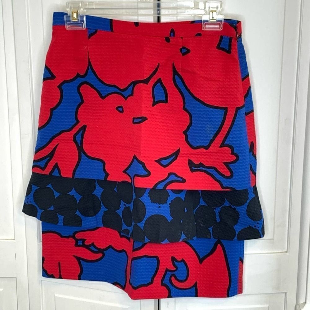 Moschino Cheap Chic Red Blue Pattern Ruffle Skirt - Picture 2 of 6